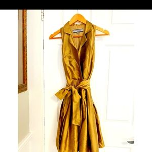 Metallic gold silk cocktail dress